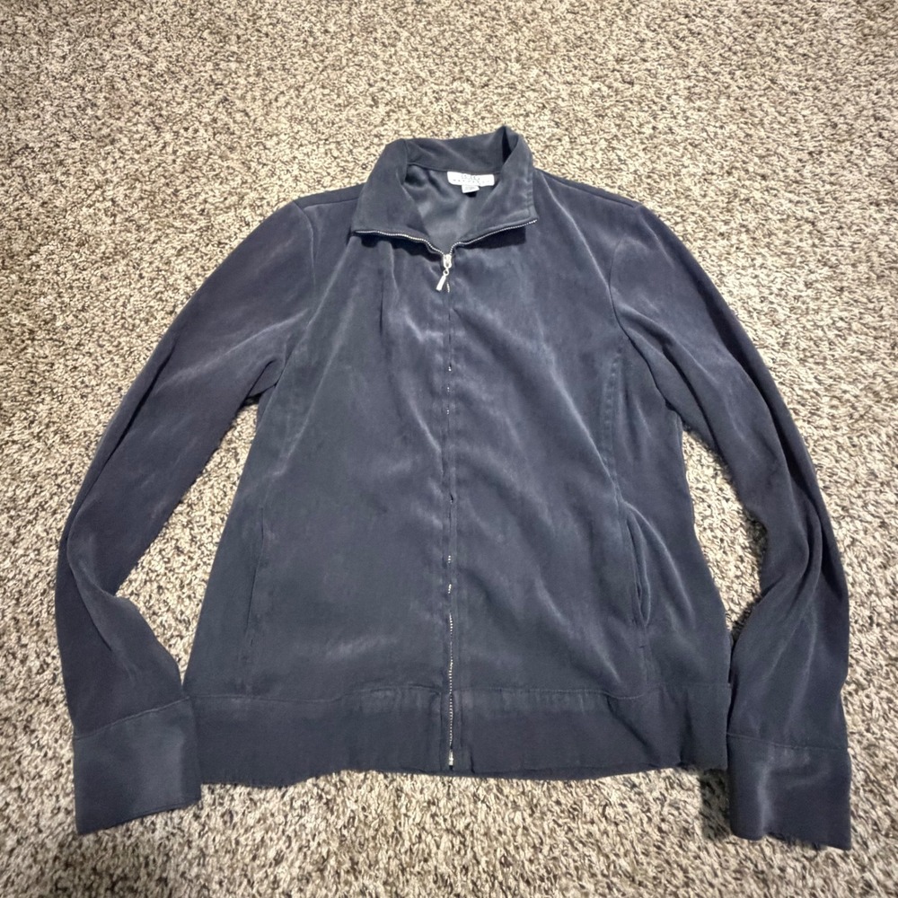 BCBG Max Azria Women Charcoal Gray Zip Up Sueded Track Jacket Made in USA Small